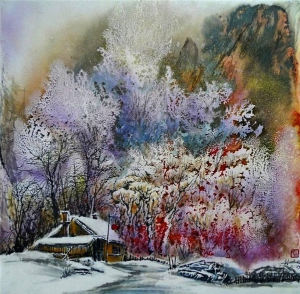 Художник акварелист Татьяна Анисимова зимний пейзаж