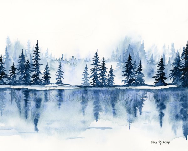 Зимний лес акварель