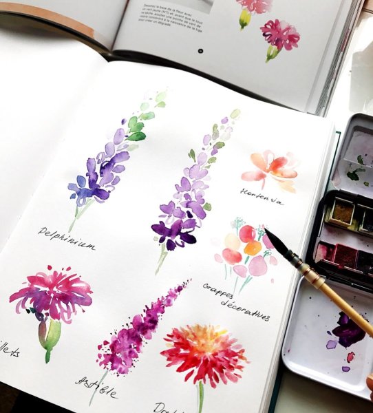 Рисунки акварелью в скетчбуке легкие