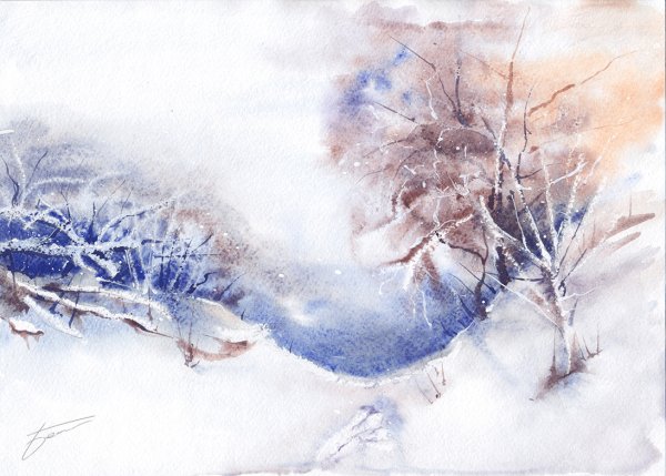 Зимние птицы акварелью