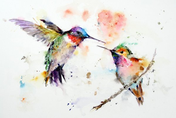 Птица летит акварель