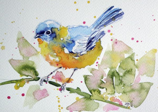 Птичка из акварели