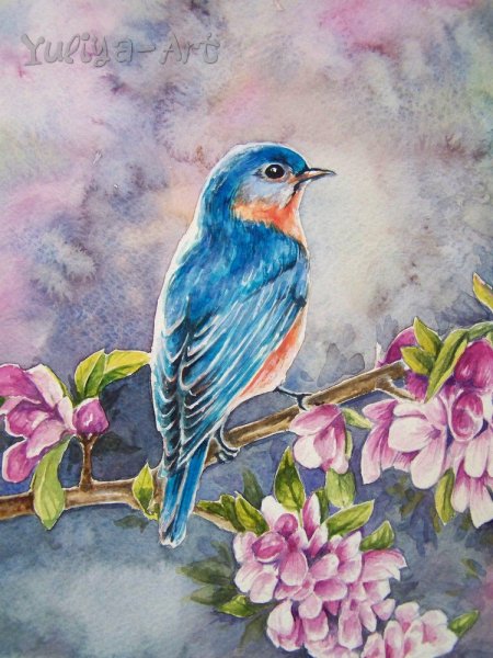 Весенние птицы акварель