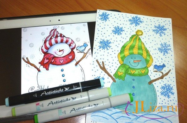 Новогодние скетчи маркерами