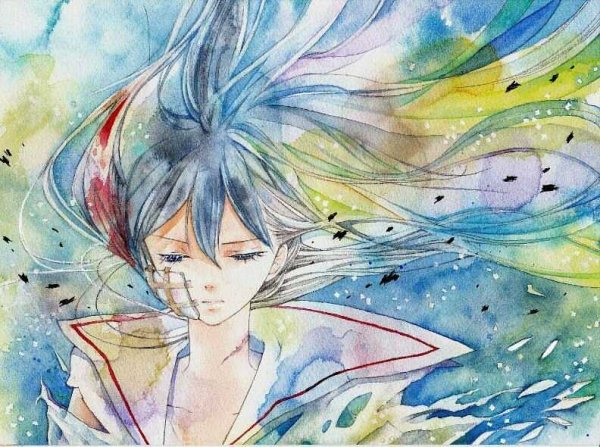 Аниме девушка акварелью