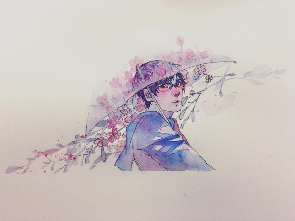 Аниме арт акварелью