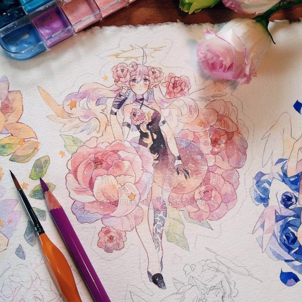 Картины акварелью аниме