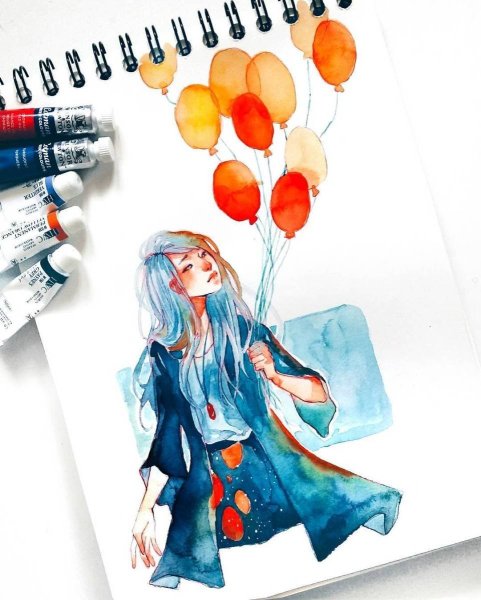Аниме арт акварелью