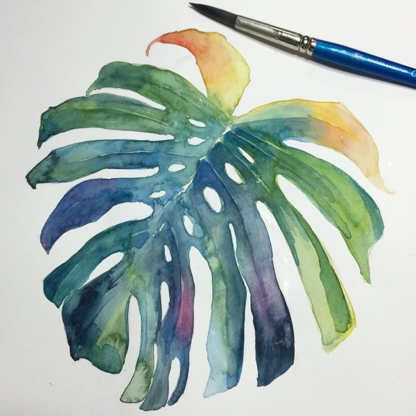 Рисование листка акварелью