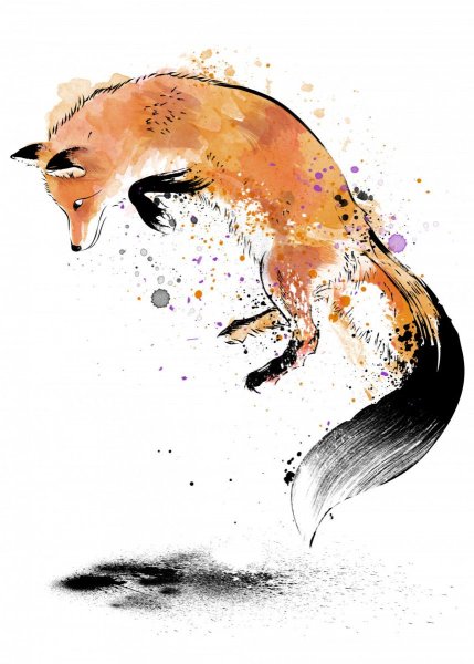 Осень лиса акварель