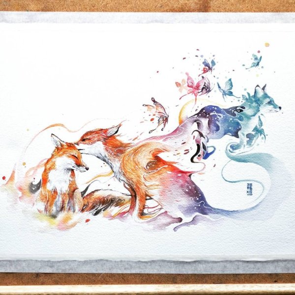 Лиса красками гуашь