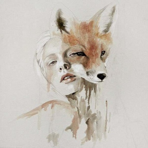 Лиса цветными карандашами