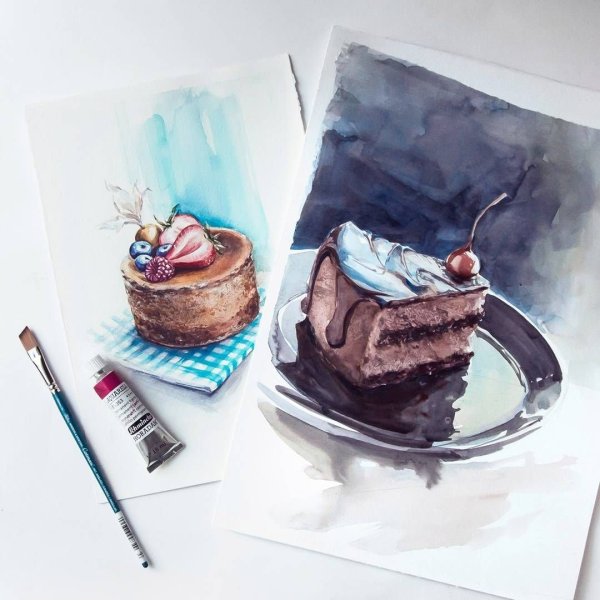 Скетчинг Десерты акварельный