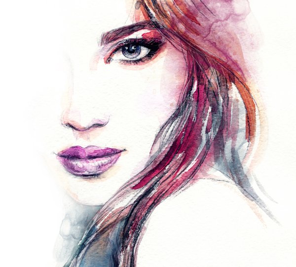 Лицо девушки акварелью