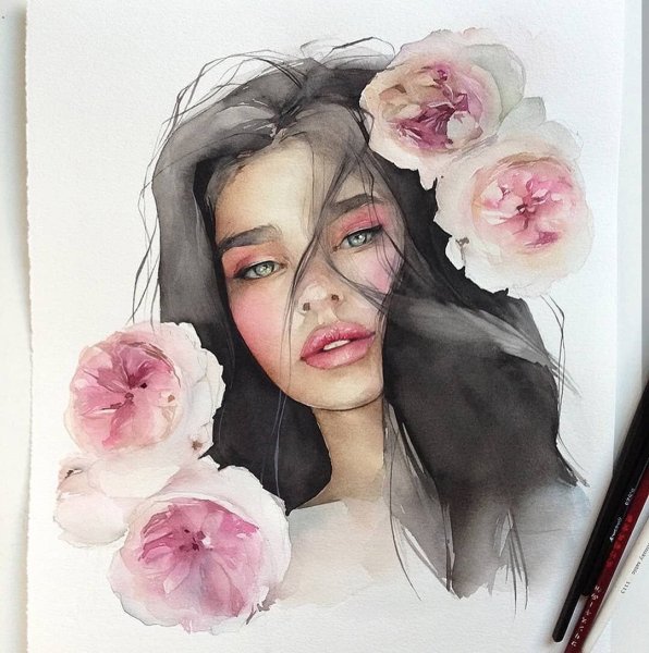 Девушка рисунок красками