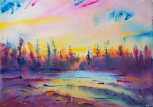 Рисование акварелью по сырому