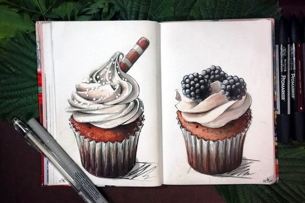 Рисунки вкусняшек в скетчбуке