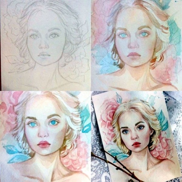 Портрет акварелью поэтапно