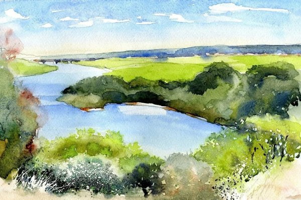 Горы акварелью лессировка