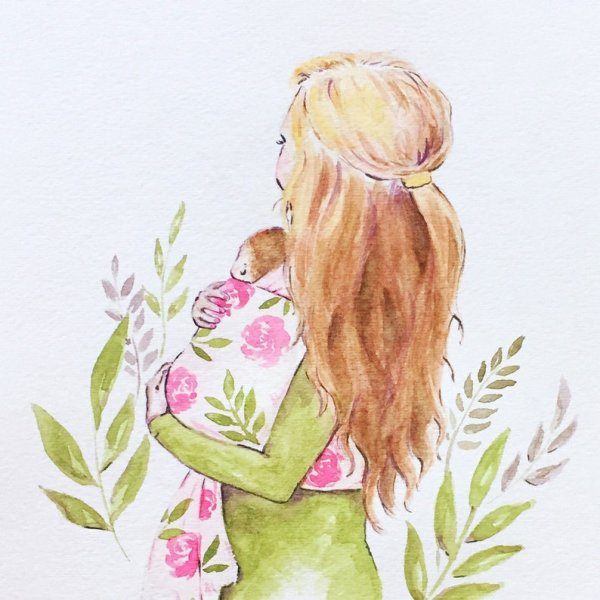 Мама с ребенком акварель