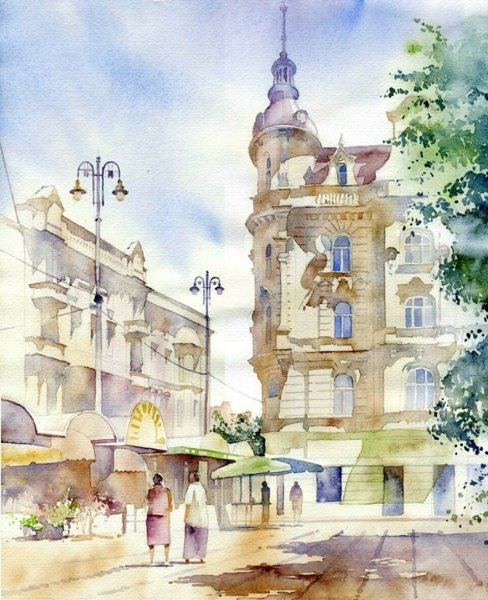 Пейзаж акварелью