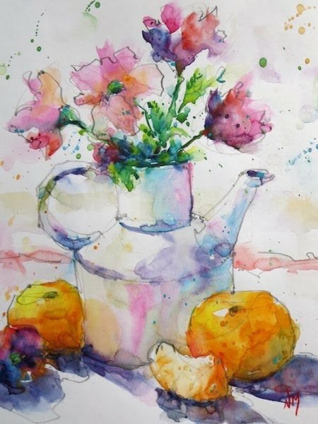 Натюрморт с цветами акварелью