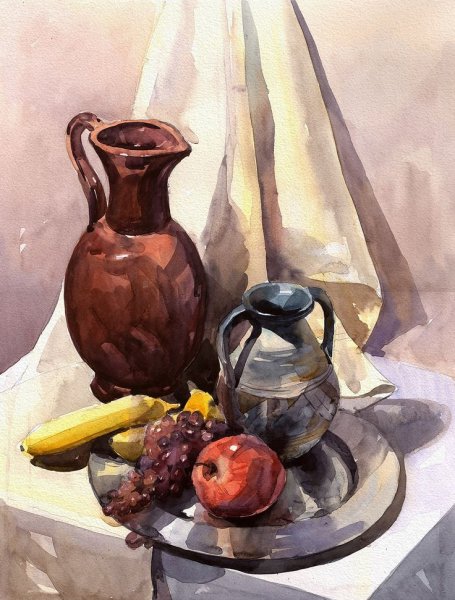 Академическая живопись натюрморт акварель Строгановка