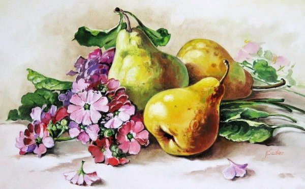 Елена Базанова акварель фрукты