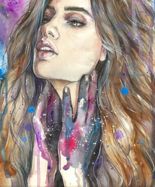 Профиль девушки акварель