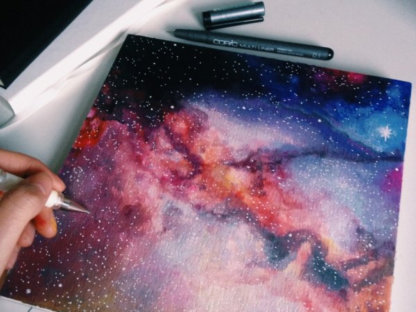 Космический пейзаж акварелью