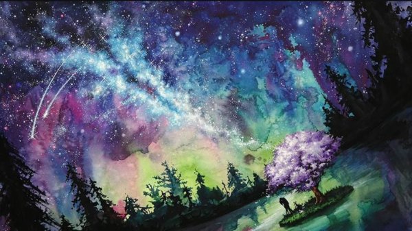 Звездное небо акварель