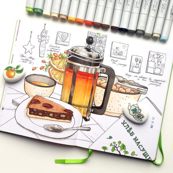 Рисунки маркерами для скетчинга еда