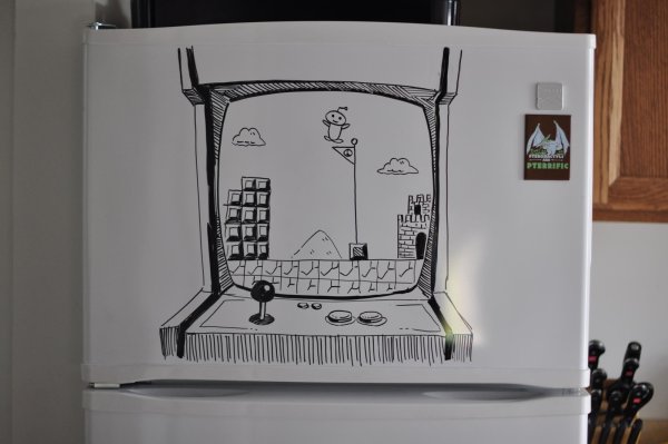 Рисунки на холодильнике маркером