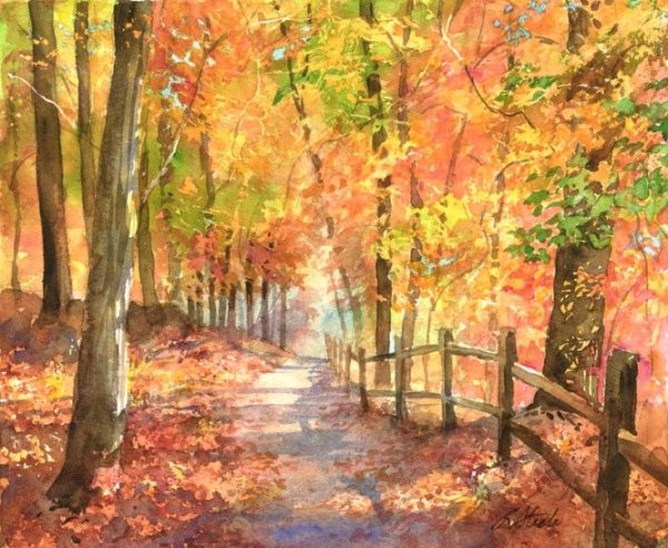 Осень картина акварель