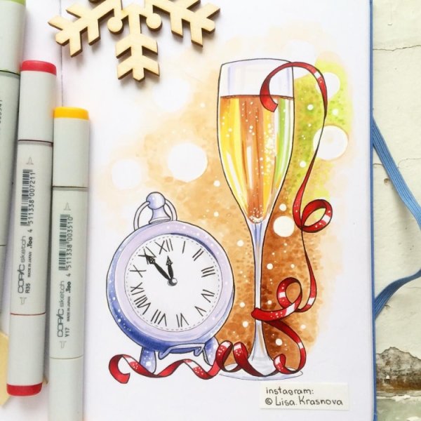Открытки на новый год акварелью