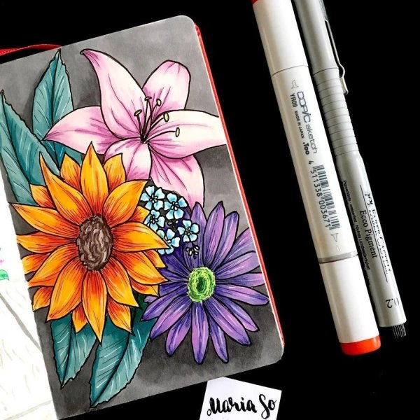 Роза рисунок маркером