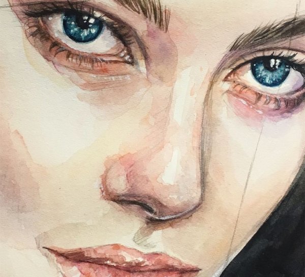 Зеленые глаза акварель