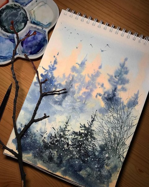 Мини пейзажи акварелью