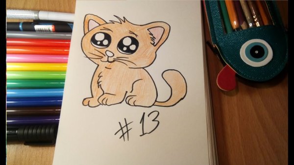 Рисунок котика легкий фломастером
