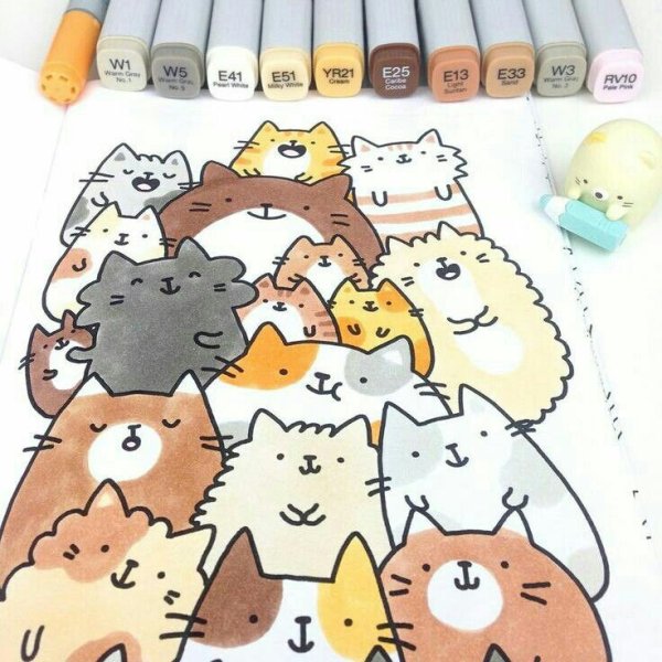 Котики фломастерами