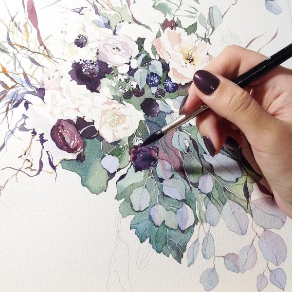 Скетч цветы акварель