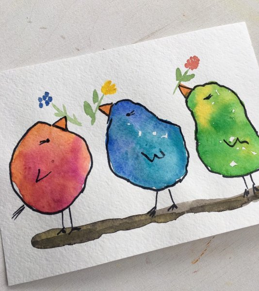 Простые рисунки акварелью для детей