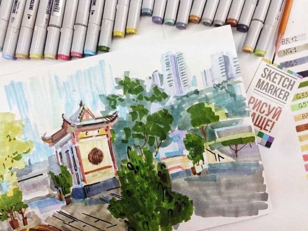 Лёгкие пейзажи маркерами