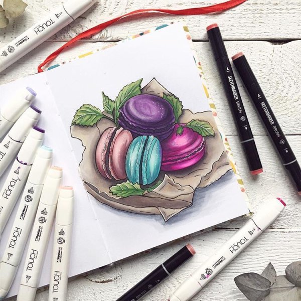 Персик маркерами для скетчинга