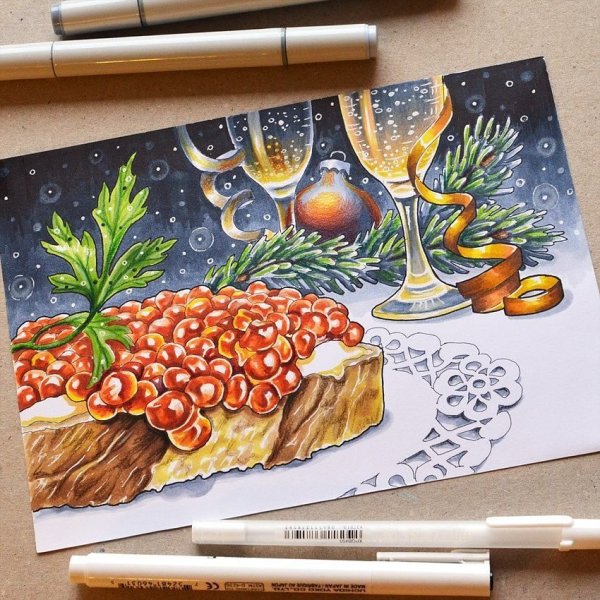 Новогодние открытки маркерами