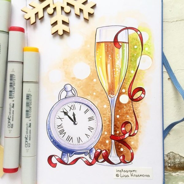Рисунки на новый год маркерами
