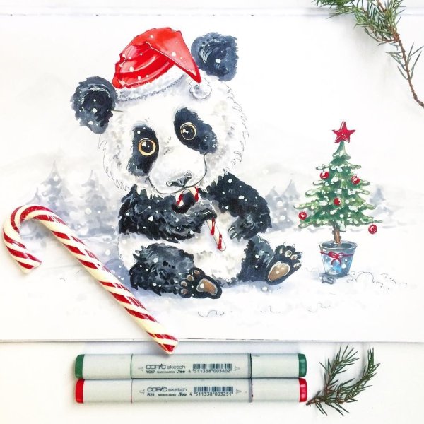 Новогодние иллюстрации маркерами