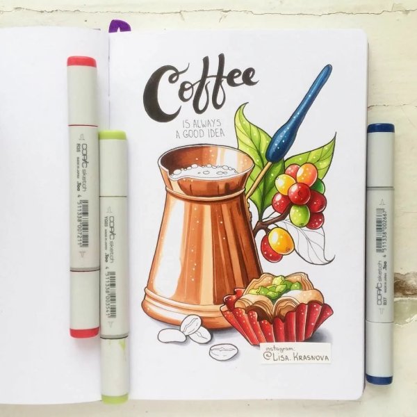 Рисунки маркерами в скетчбуке