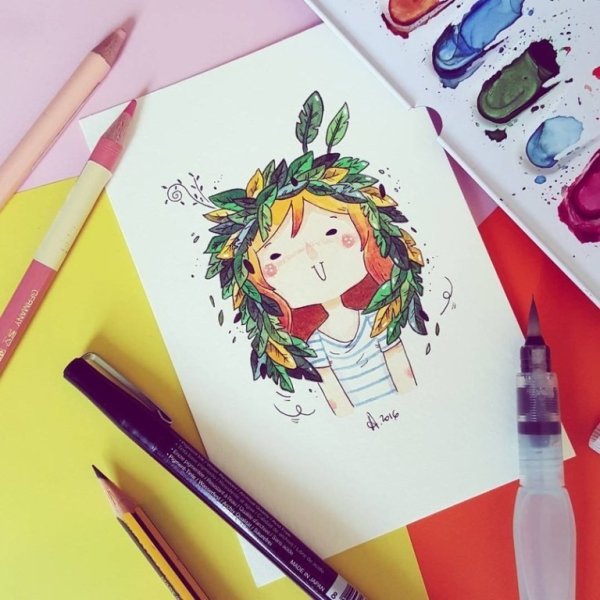 Фламинго скетч акварельный