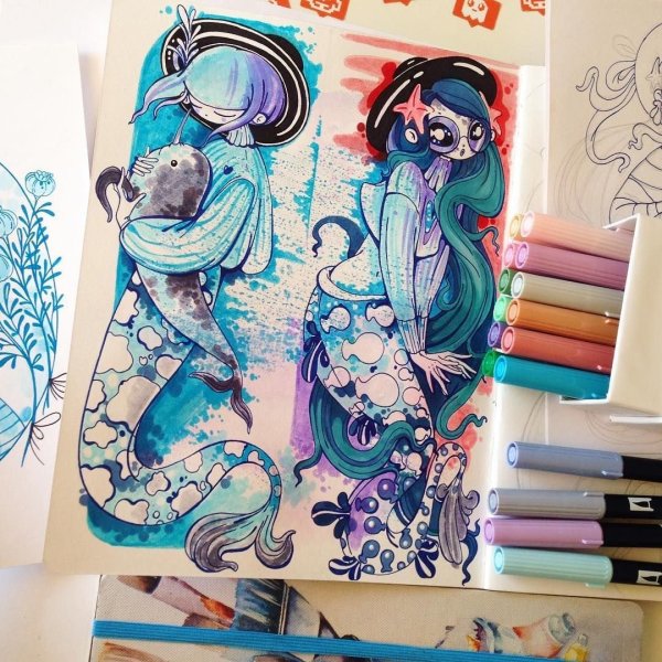 Рисунки маркерами для скетчинга губы